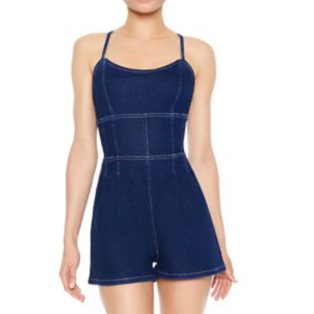 Forever 21 Lace-Up Cami Denim Romper size XL